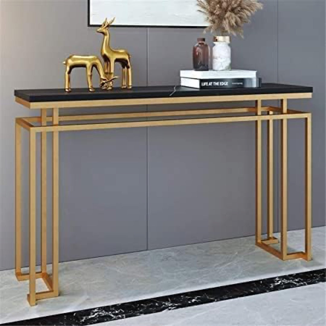 Modern Black & Gold Console Table with Elegant Decor