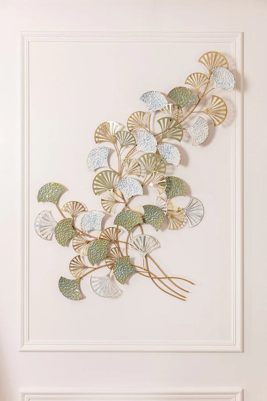 Climbing Leaf Metal Wall Art – Green, Blue & Gold Tones