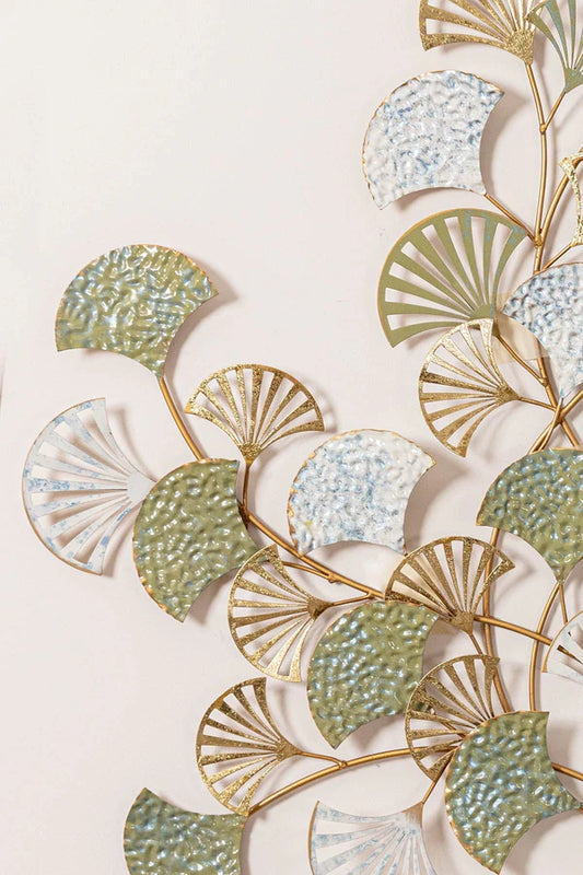 Climbing Leaf Metal Wall Art – Green, Blue & Gold Tones