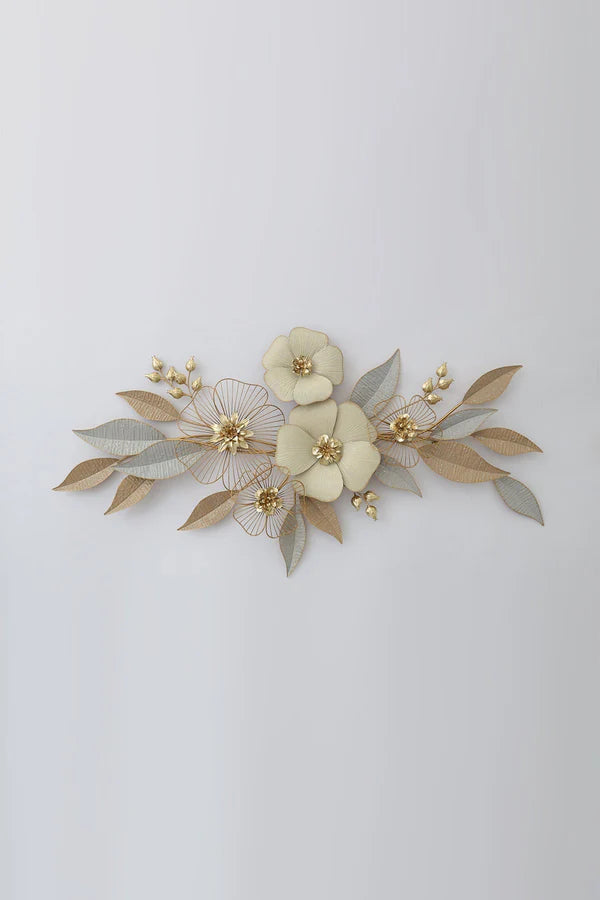 Floral and Leaf Metal Wall Art – Cream & Gold Decorative Design