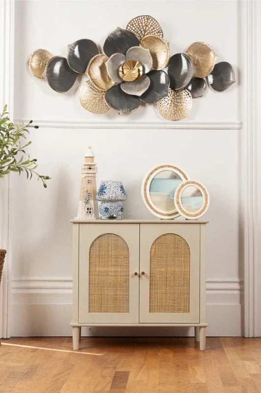 Floral Spray Metal Wall Art – Grey & Gold Finish