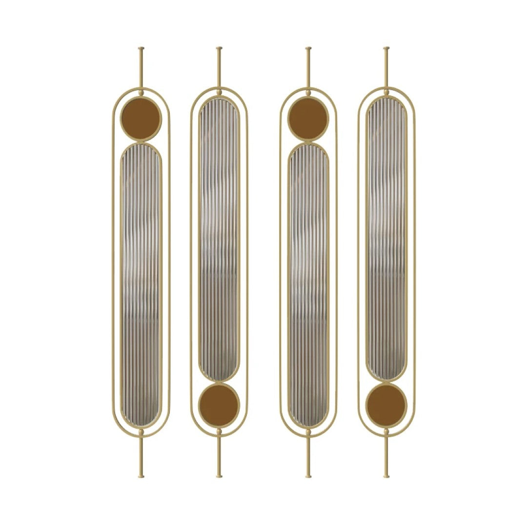Luxury Golden Frame Geometric Room Divider with Ribbed Glass & Mirror Accents
