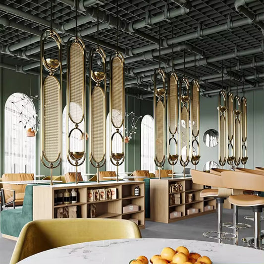 Luxury Golden Metal Room Divider with Woven Cane Design – Modern Partition Panel