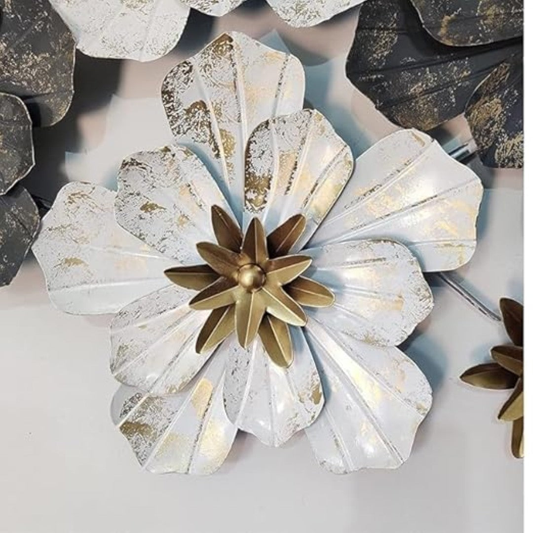 Luxury 3D Floral Metal Wall Art – Gold & Black-Blue Statement Decor