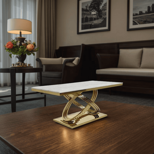 Luxury Marble Top Side Table with Golden Stainless Steel Base – Modern Accent Table