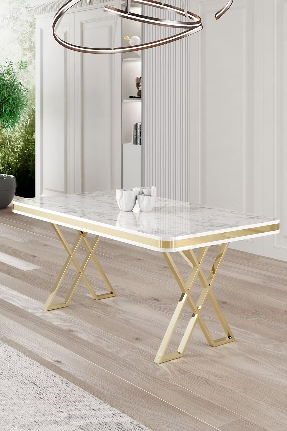 Luxury Marble Dining Table with Golden Stainless Steel Base  Modern Elegant Design