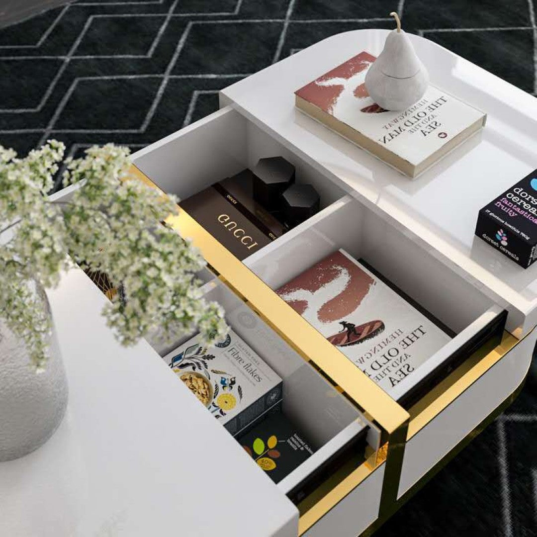 Luxury Black & White Marble Coffee Table Set with Golden Accents