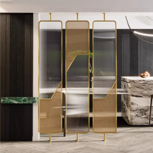 Luxury Fusion Partition – Ribbed Glass & Rattan Cane Design
