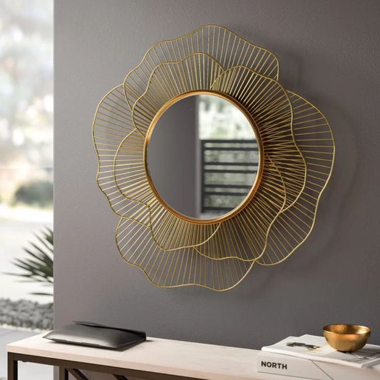 Elegant Gold Wire-Framed Floral Mirror