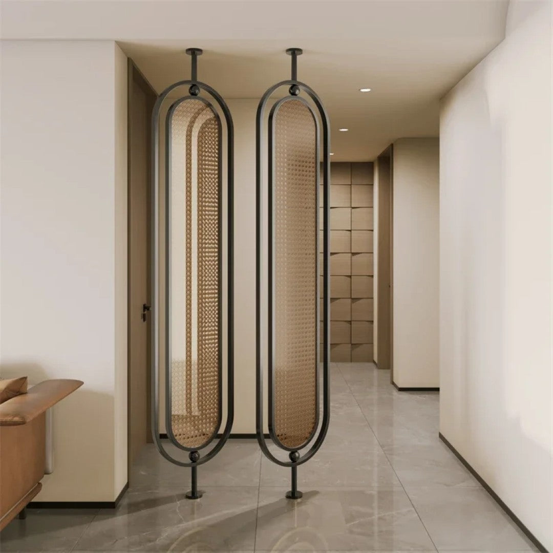 Modern Black Frame Rattan Weave Partition