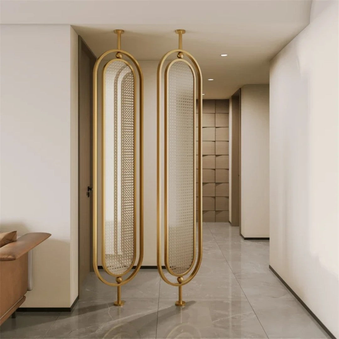 Modern Black Frame Rattan Weave Partition