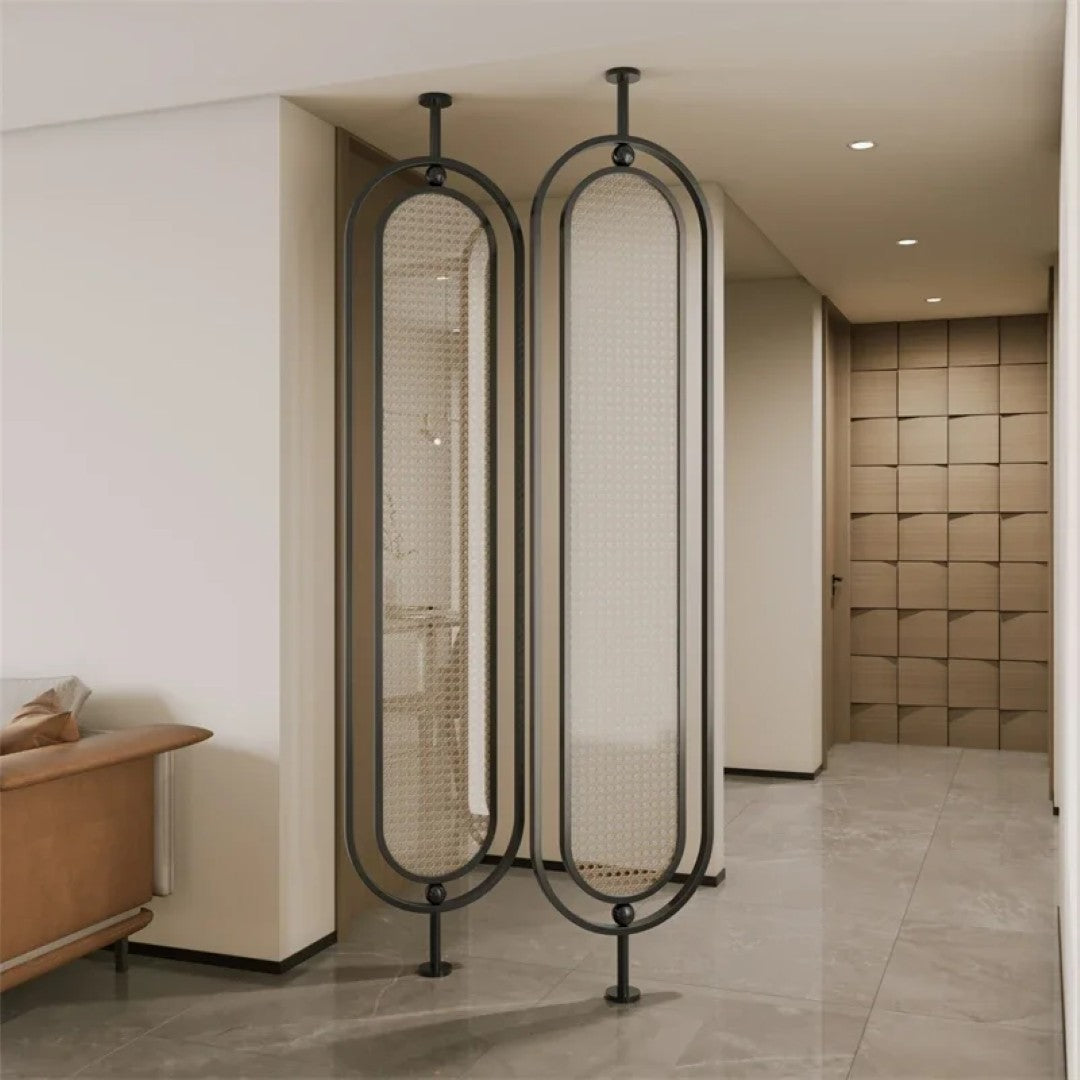 Modern Black Frame Rattan Weave Partition