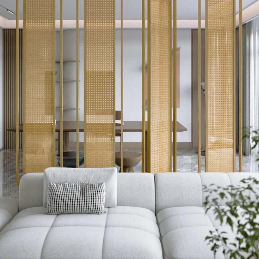 Modern Black Frame Rattan Weave Partition