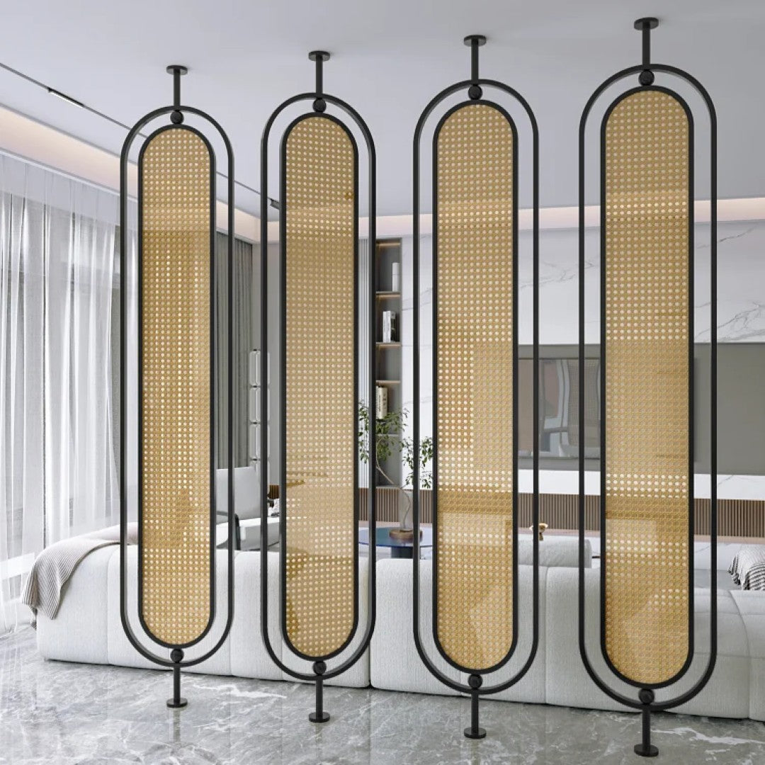 Modern Black Frame Rattan Weave Partition