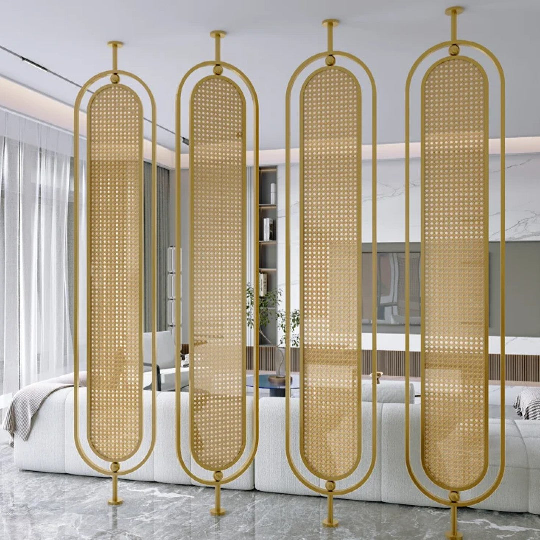 Modern Black Frame Rattan Weave Partition