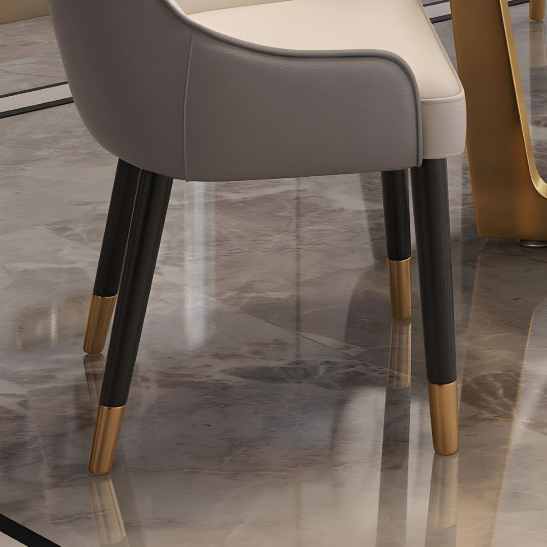 Modern White Marble Dining Table Set with Golden Base & Shell-Back Chairs – 6 Seater