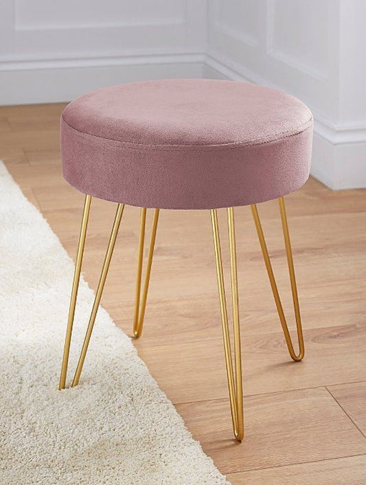 Chic Pink Velvet Stool with Gold Legs