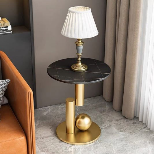 Modern Marble-Top Side Table with Gold PVD