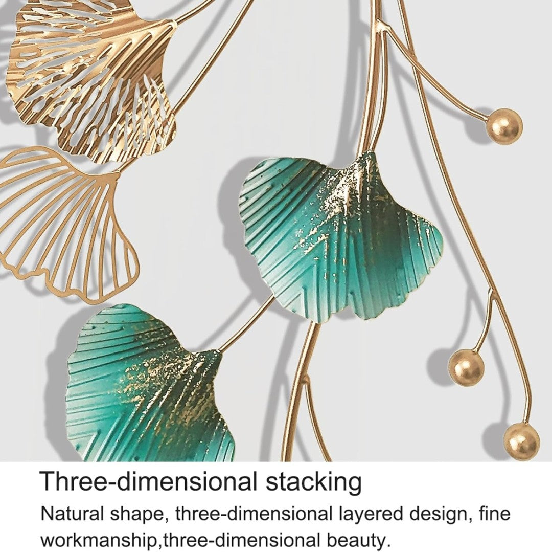 Ginkgo Leaf Metal Wall Art – Green & Gold Hanging Décor