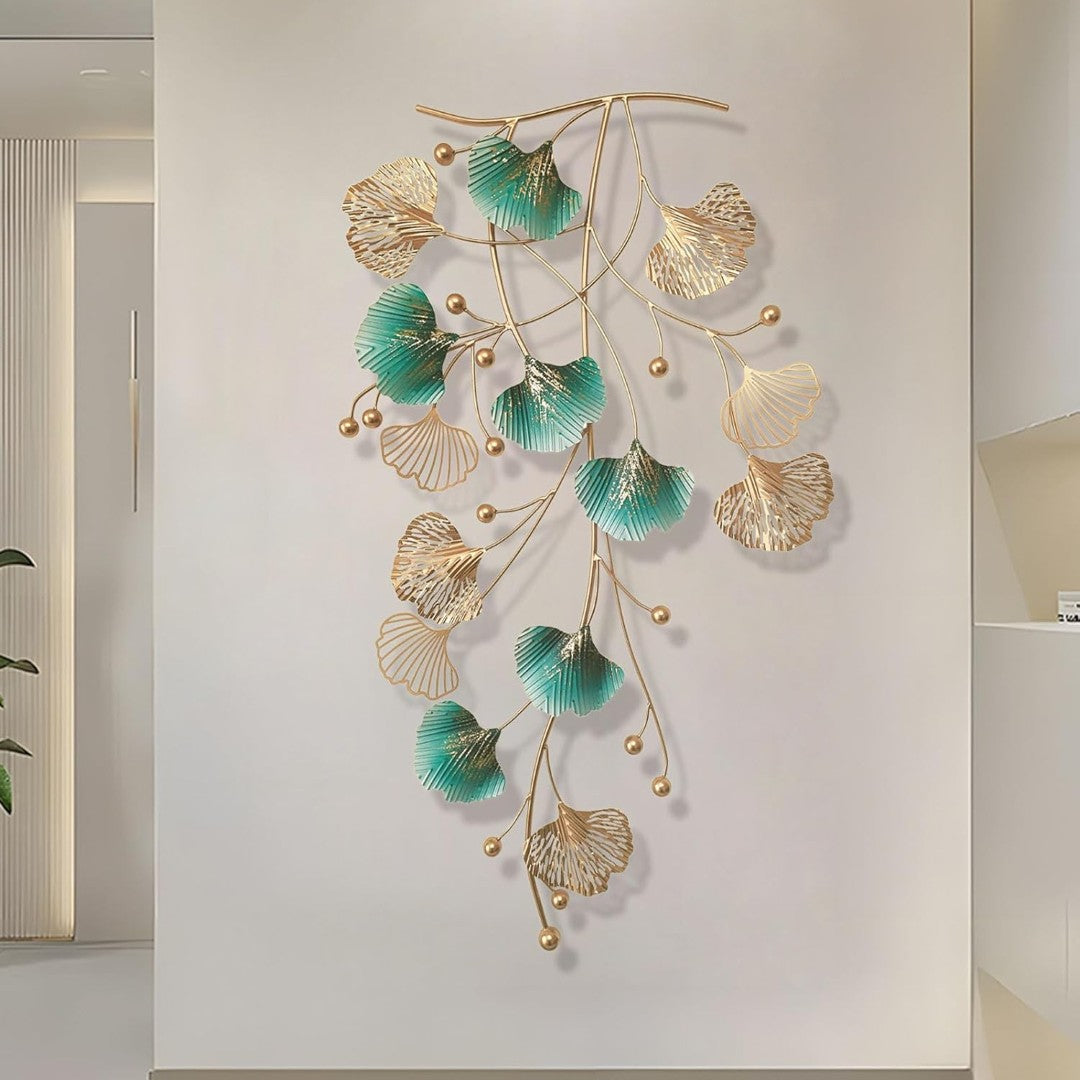 Ginkgo Leaf Metal Wall Art – Green & Gold Hanging Décor
