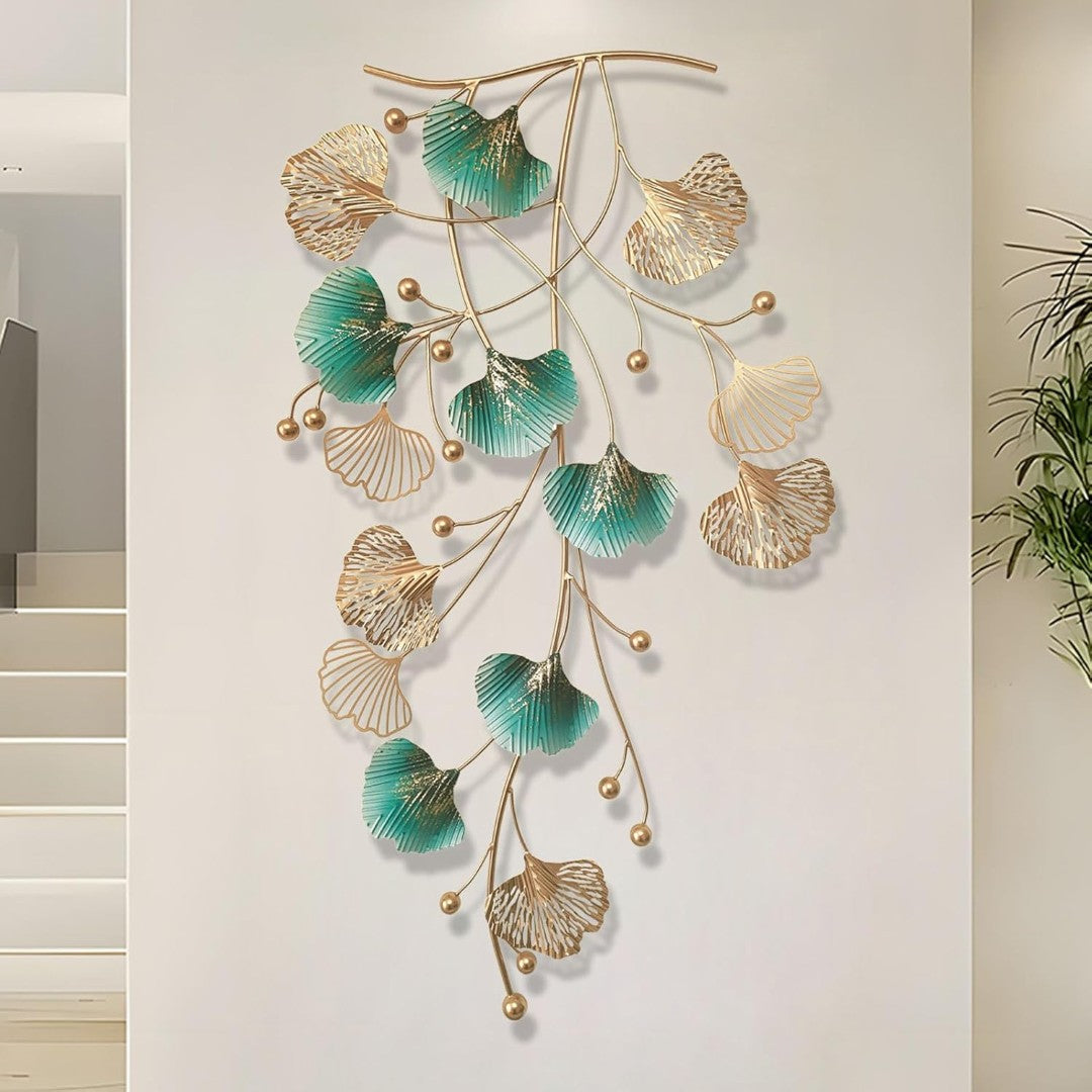 Ginkgo Leaf Metal Wall Art – Green & Gold Hanging Décor