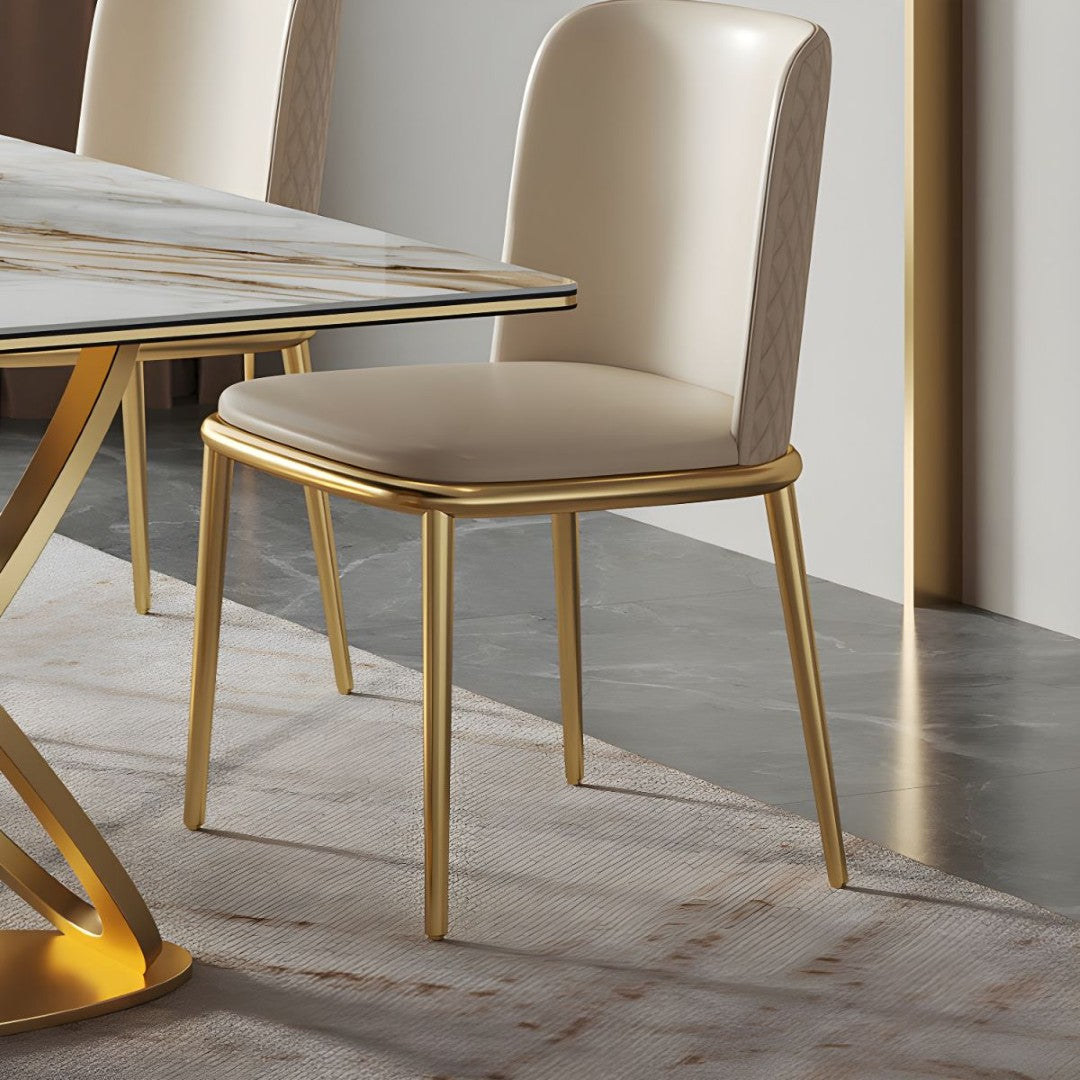 Luxury White Marble Dining Table with Golden Infinity Base – Modern With 6 Chair