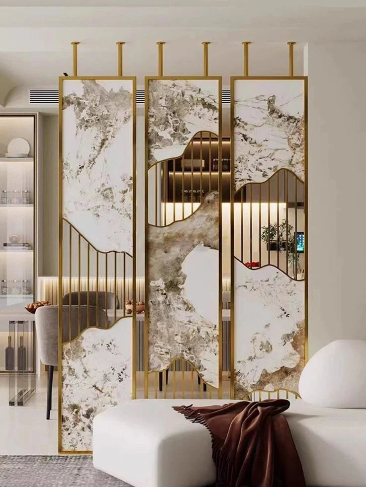 Luxury Marble Metal Partition Design for Living Room