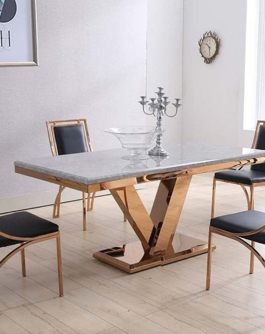 Modern Luxury Marble Dining Table with Rose Gold Base