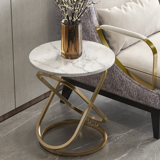 Modern Marble-Top Side Table with Gold Base