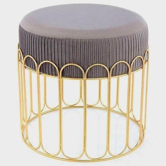 Elegant Gold-Framed Round Ottoman Stool