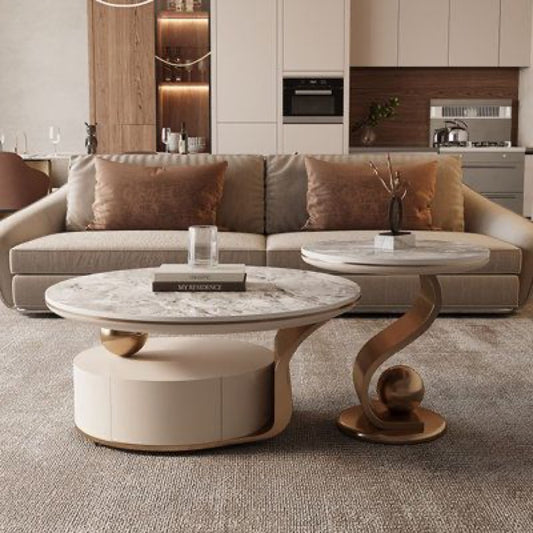 Elegant Marble-Top Coffee Table Set with Curved Design