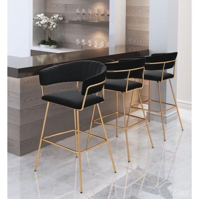 Modern Black Bar Stools with Gold Legs