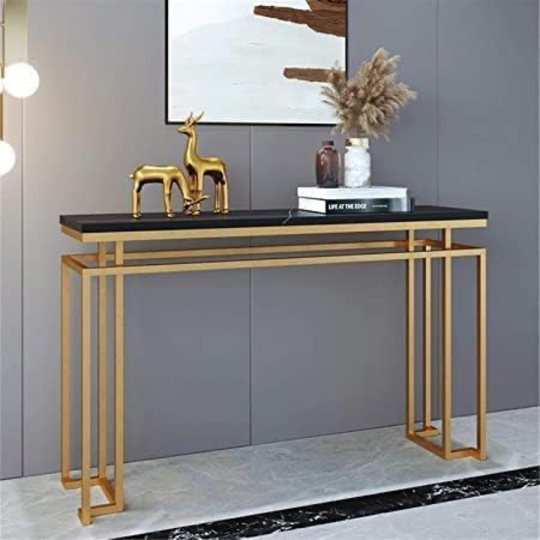 Modern Black & Gold Console Table with Elegant Decor