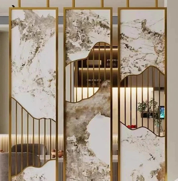 Luxury Marble Metal Partition Design for Living Room