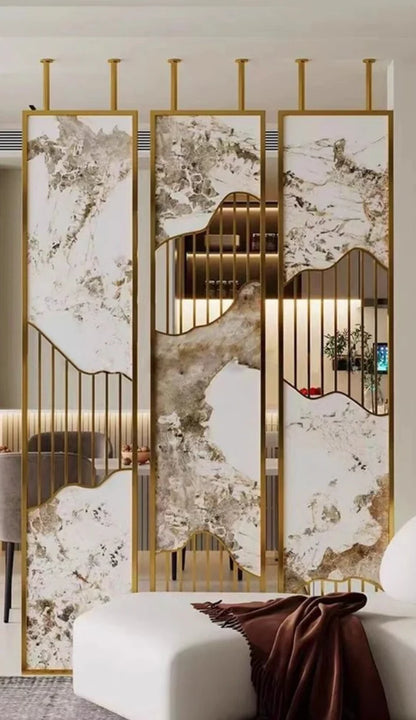 Luxury Marble Metal Partition Design for Living Room