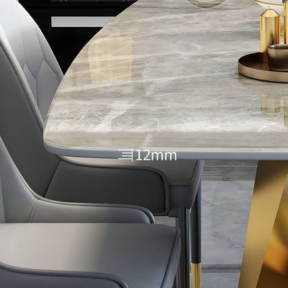 Luxury Marble Dining Table with Golden V-Base & Multi-Color Chairs (6-Seater)