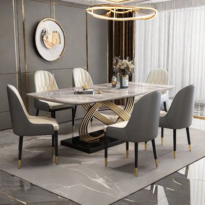 Modern Marble Dining Table with Gold Base