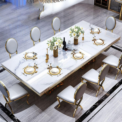 Luxury 8-Seater Marble Dining Table with Golden Stainless Steel Base & Oval Back Chairs