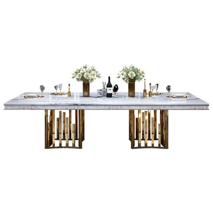 Luxury 8-Seater Marble Dining Table with Golden Stainless Steel Base & Oval Back Chairs