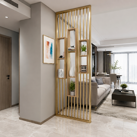 Luxury Wooden Slat Partition Shelf Divider