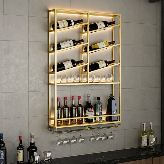 Modern Gold Geometric Wall-Mounted Wine Rack & Storage Shelf