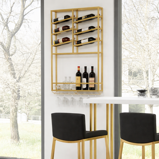 Modern Gold Geometric Wall-Mounted Wine Rack & Storage Shelf