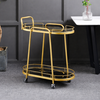 Minimalist Gold Serving Cart with Dual-Tier Glass Shelves