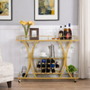 Vintage-Inspired Gold Bar Cart with Dual Shelves & Wine Holder