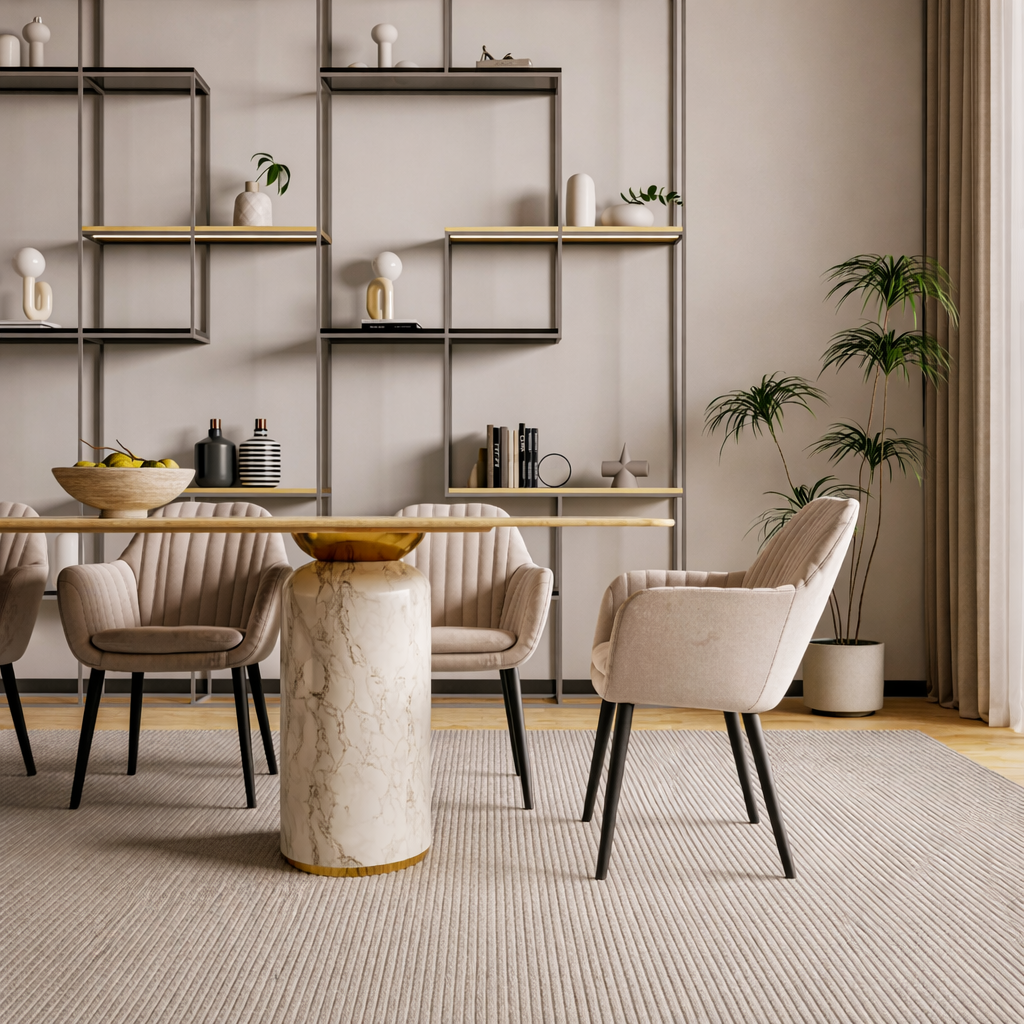 Astral White and Gold Dining Table with Chairs