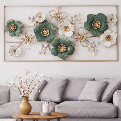 Elegant 3D Metal Floral Wall Art – Handcrafted Home Décor Panel