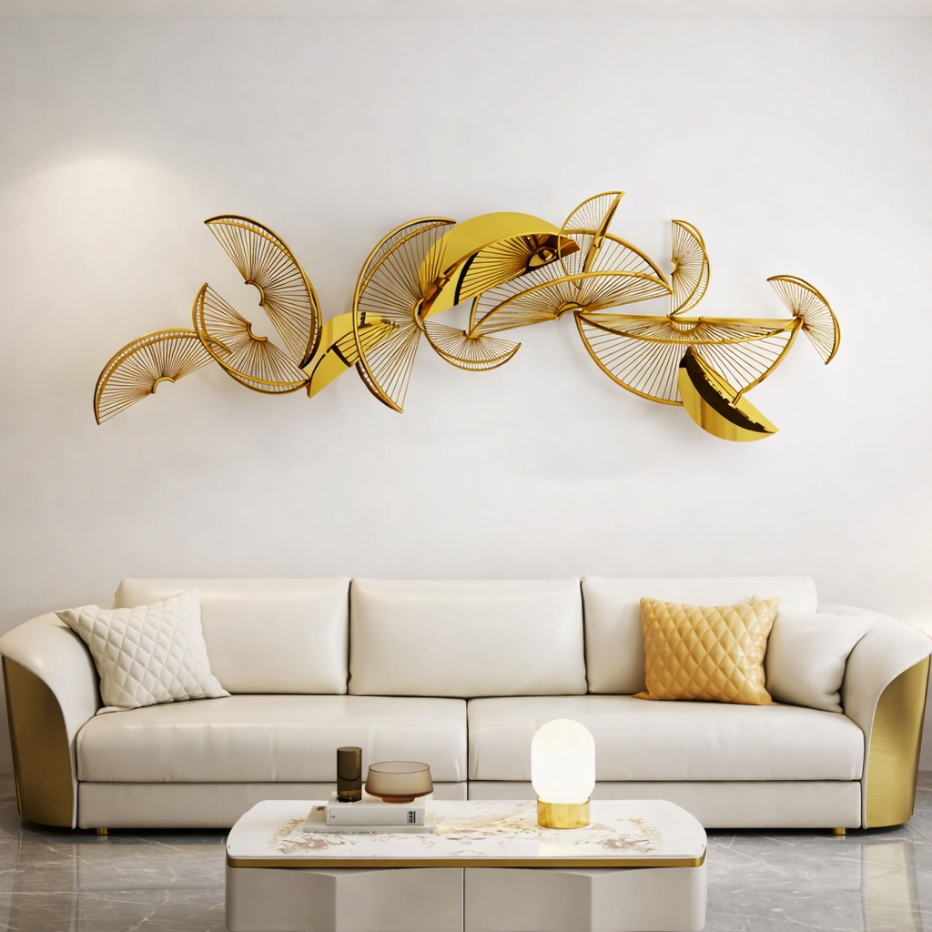 Elegant Gold-Finished Abstract Wall Art Sculpture