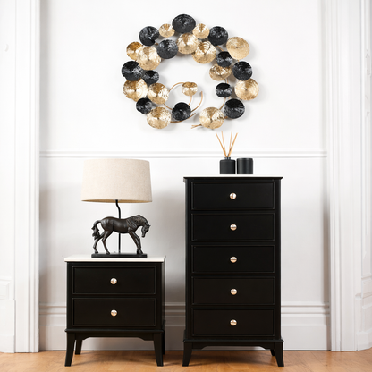 Modern Abstract Metal Wall Art – Black & Gold Circular Design
