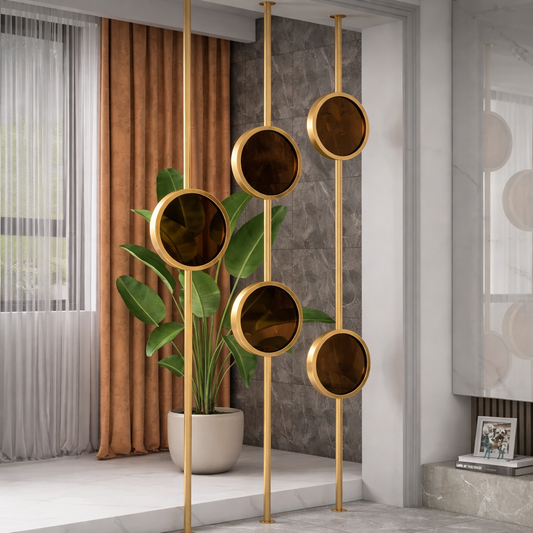 Luxury Gold Frame Circular Mirror Partition – Art Deco Style