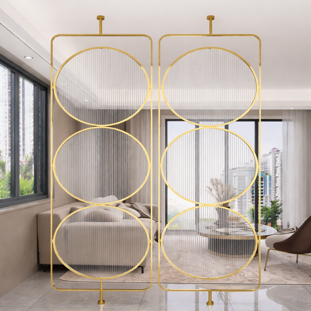 Luxury Golden Geometric Circle Glass Room Divider